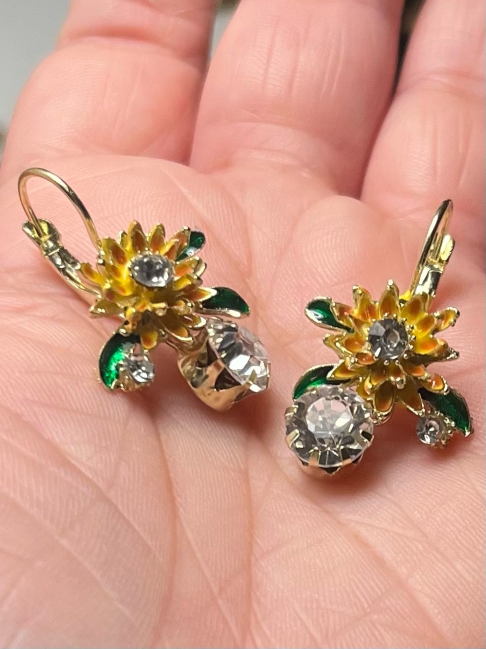 Sunflower Crystal Drop Earrings